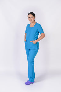 Pantalón y Blusa Dama Antifluidos azul turqueza REF.: PB325AJAT