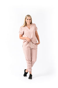 JOGGER Pantalón y Blusa Dama en Algodón teñido Palo de Rosa REF: PB 480 GPR