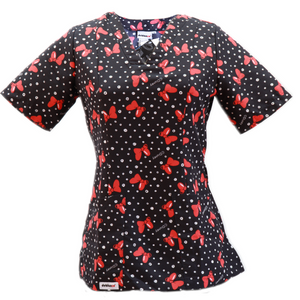 Blusa para Dama  Antifluidos nepal ANTIBACTERIAL Estampada  Disney moños rojos REF.: BD768ANEMR