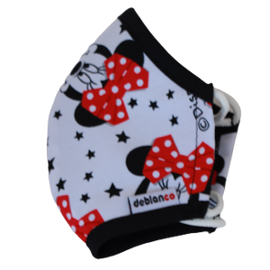 MASCARILLA PARA NIÑOS EN ANTIFLUIDOS NEPAL ANTIBACTERIAL ESTAMPADO DE DISNEY MOÑOS ROJOS CON PUNTOSREF :AM 724 ANEMRP-N