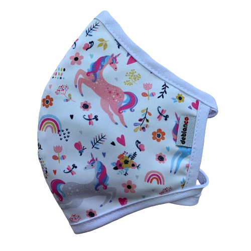 MASCARILLA ANTIFLUIDOS FRANCIA ESTAMPADO UNICORNIOS Y FLORES REF :AM 722 AFEUF-BL