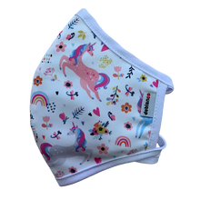 Cargar imagen en el visor de la galería, MASCARILLA ANTIFLUIDOS FRANCIA ESTAMPADO UNICORNIOS Y FLORES REF :AM 722 AFEUF-BL
