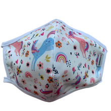 Cargar imagen en el visor de la galería, MASCARILLA ANTIFLUIDOS FRANCIA ESTAMPADO UNICORNIOS Y FLORES REF :AM 722 AFEUF-BL