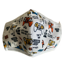 Cargar imagen en el visor de la galería, MASCARILLA PARA NIÑOS EN ANTIFLUIDOS FRANCIA ESTAMPADO VIDEOJUEGOS :AM 724 AFEP-BL