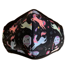 Cargar imagen en el visor de la galería, MASCARILLA PARA NIÑOS EN ANTIFLUIDOS FRANCIA ESTAMPADO UNICORNIOS CABALLITOS REF :AM 724 AFEUC-N