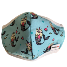 Cargar imagen en el visor de la galería, MASCARILLA PARA NIÑOS EN ANTIFLUIDOS FRANCIA ESTAMPADO SIRENAS GATICOS :AM 724 AFESG-BL