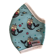 Cargar imagen en el visor de la galería, MASCARILLA PARA NIÑOS EN ANTIFLUIDOS FRANCIA ESTAMPADO SIRENAS GATICOS :AM 724 AFESG-BL