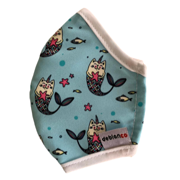 MASCARILLA PARA NIÑOS EN ANTIFLUIDOS FRANCIA ESTAMPADO SIRENAS GATICOS :AM 724 AFESG-BL