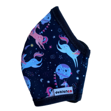 Cargar imagen en el visor de la galería, MASCARILLA PARA NIÑOS EN ANTIFLUIDOS FRANCIA ESTAMPADO UNICORNIOS CABALLITOS REF :AM 724 AFEUC-N