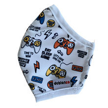 Cargar imagen en el visor de la galería, MASCARILLA PARA NIÑOS EN ANTIFLUIDOS FRANCIA ESTAMPADO VIDEOJUEGOS :AM 724 AFEP-BL