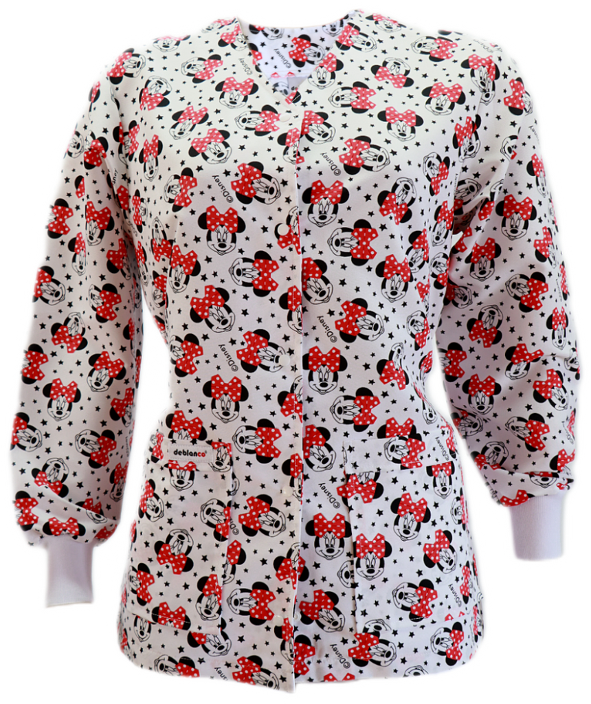 Bata Antifluidos ANTIBACTERIAL Manga Larga y Puño Tejido estampado Disney moños rojos REF.: LB079ANEMRP